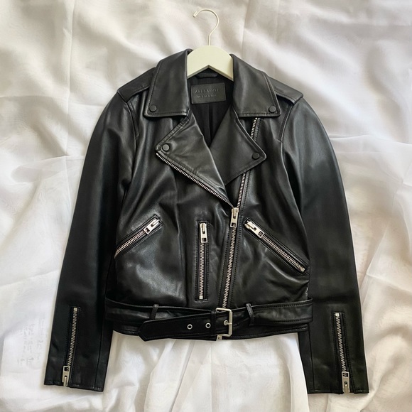 All Saints Black Leather Balfern Biker - Size UK 6 - Picture 3 of 12